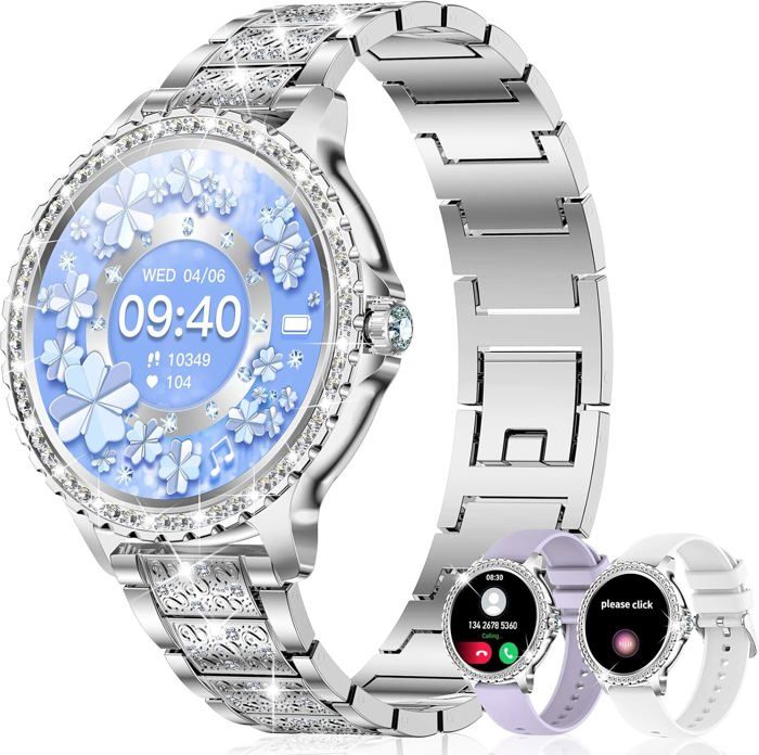 Montre Connectée Femme avec Appel Diamond 1.32 HD Montre Conecter Android Femme Fonction Féminine Fréquence Cardiaque SpO2