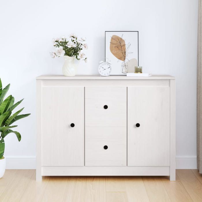 SALE 2025Meuble bas bahut vaisselier - Buffet Blanc 100x35x74 cm - Bois massif de pin 22 73 Kg 3519