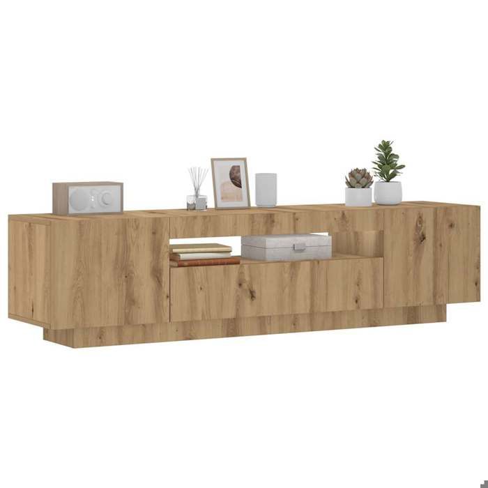 UNIQUE Meuble TV avec lumières LED LMT - meuble de télévision chêne artisanal bois dingénierie cozy489578