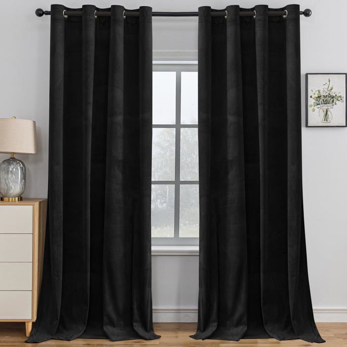 Rideaux Occultants Ystyle Lot De 2 - Effet Lin - Isolant Thermique Et Phonique - 140x145 Cm - Noir