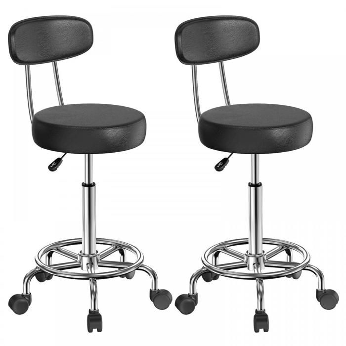XJING-Lot de 2 chaises de bureau sans dossier - Tabouret de bar pivotant à 360° - Hauteur réglable 47-61.5cm