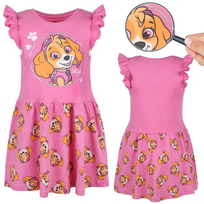 Robe Paw Patrol Skye & Everest Pour Fille - Manches Longues, Jupe En Maille, 100% Coton, Rose
