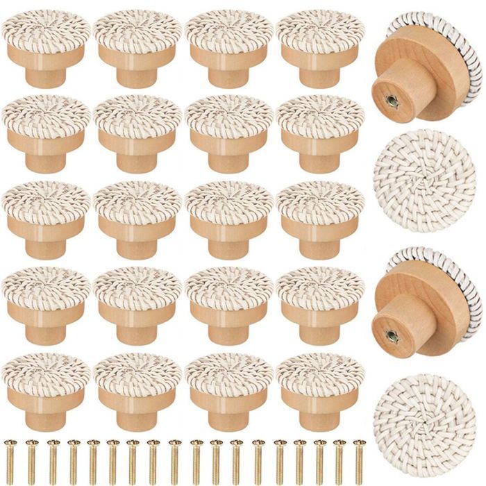 24 boutons darmoire boutons de meubles en rotin poignées en bois pour armoires poignées de tiroir poignées de cuisine poig