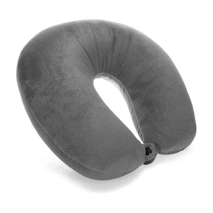 Coussin De Voyage En Forme D'avion - Housse En Velours, Grande Capacité De Rangement - Avec Masque Et Bouchons D'oreilles - Gris
