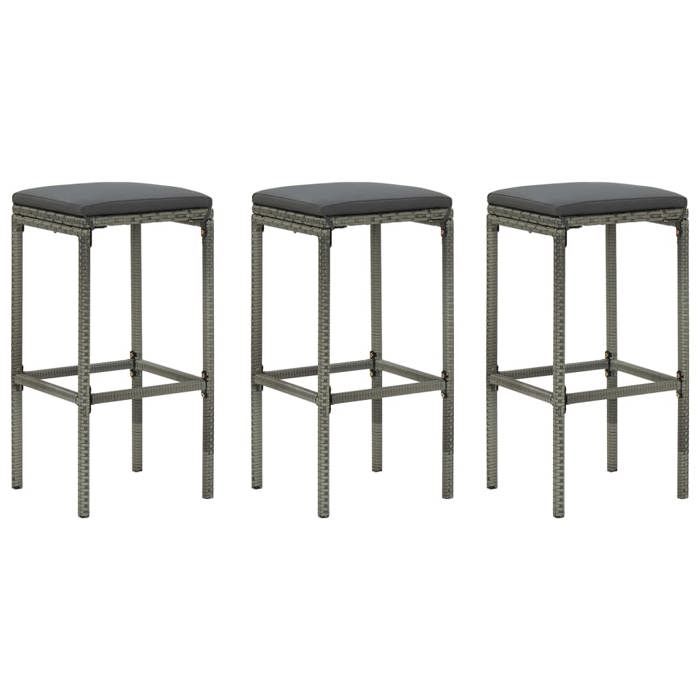 Clarence* Tabourets de bar relaxation - Tabouret Haut/siège Salon avec coussins lot de 3 gris résine tressée &Europ2371661