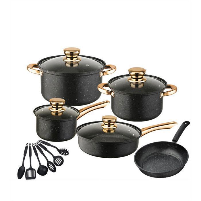 Batterie de cuisine15p-SONOOK - Revêtement antiadhésif-Poêles-Poêles-Casseroles Applicable àTous feux - dont induction