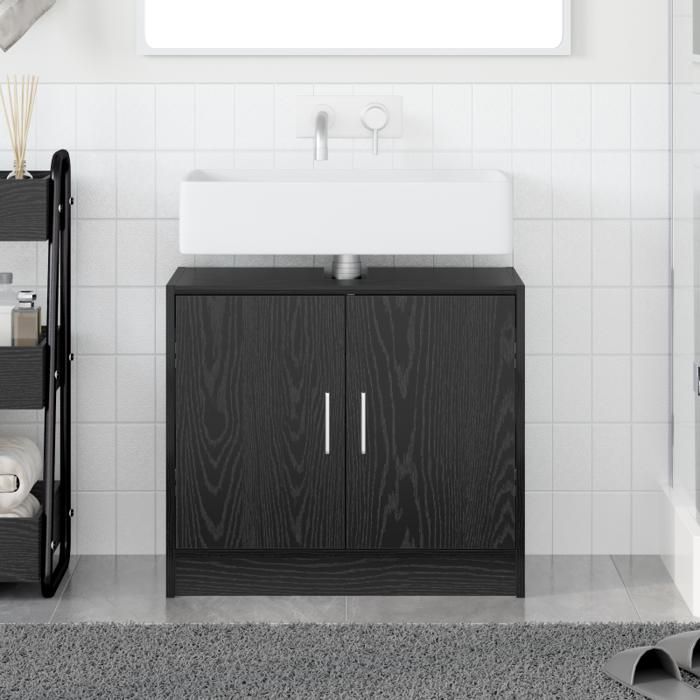 Meuble de salle de bain - Chêne noir - 63x29x55 cm - Bois dingénierie - Finition mate