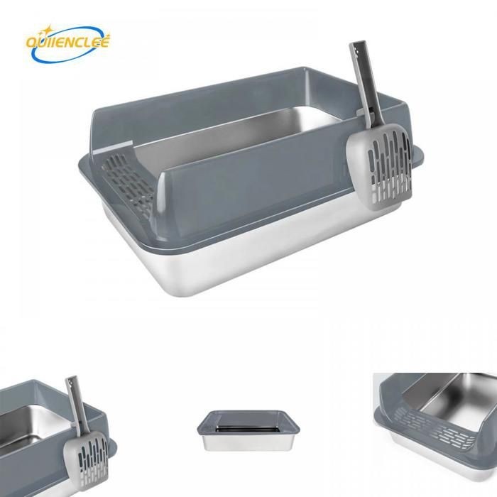 Comparer les prix de Bac à litière pour chat en acier inoxydable 50 x 35 x 24 cm QUIIENCLEE gris