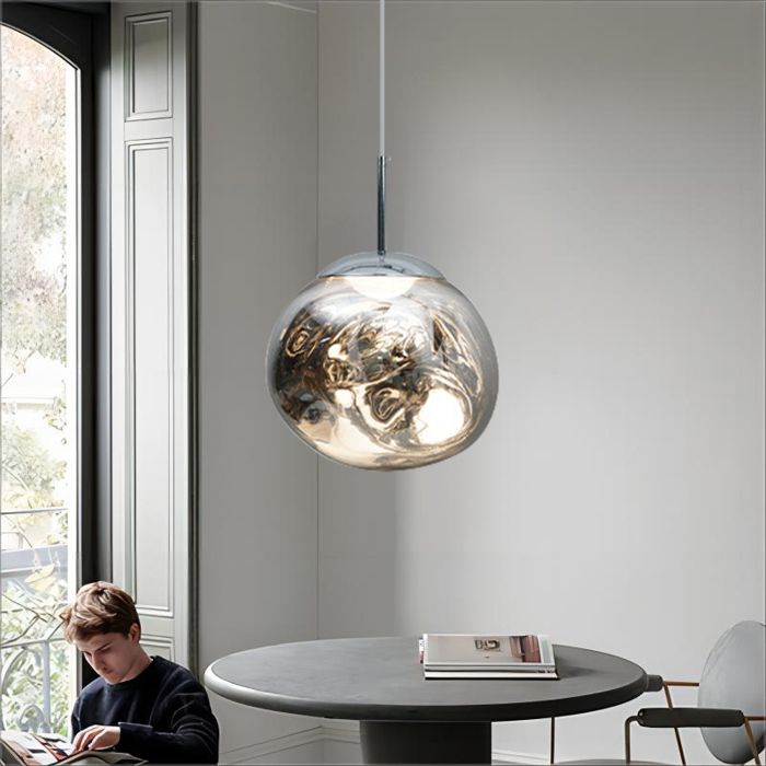 Lustre - Lampe à suspension sphérique boule - Verre Ø28 cm - E27 60W - Argent métal