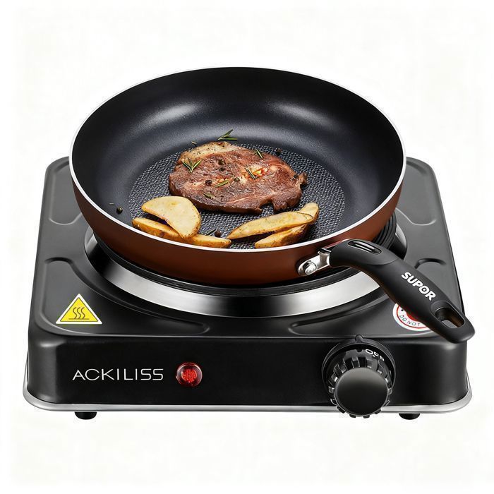 Plaque de Cuisson Electrique Portable 1000W Cuisiniere Electrique 5 Niveaux de Chauffage Parfaite pour Studio Bureau et Camping