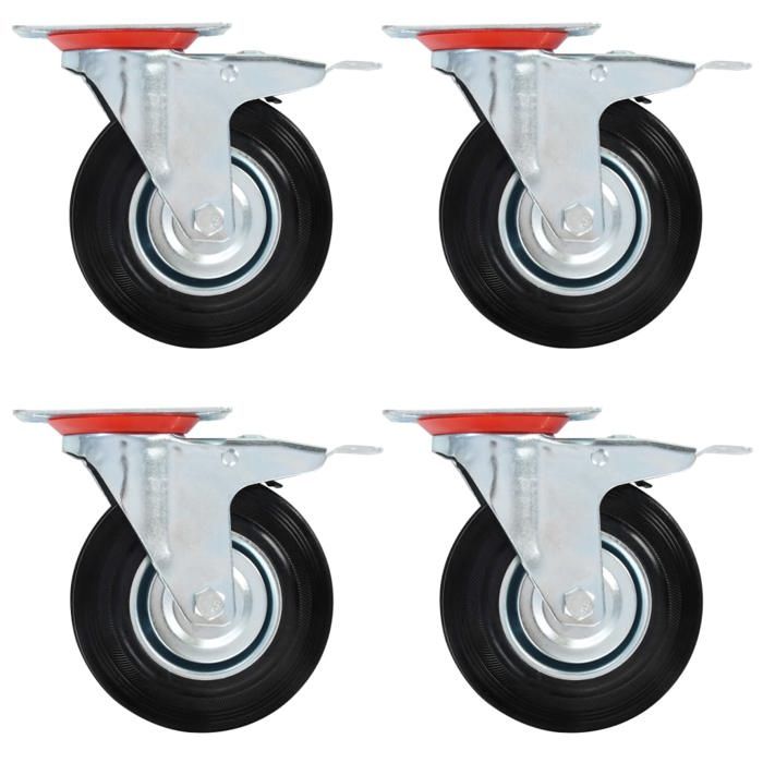 Roulettes pivotantes - vidaXL - 125 mm - Double frein - Caoutchouc - Pack de 4