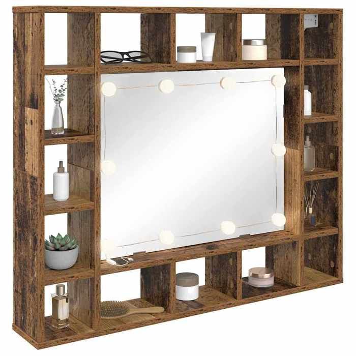 Marron Armoire/Cabinet/Placard - SARAZYJ - Miroir Bois ancien 91 x 15 x 76.5 cm Bois dingénierie LL1719