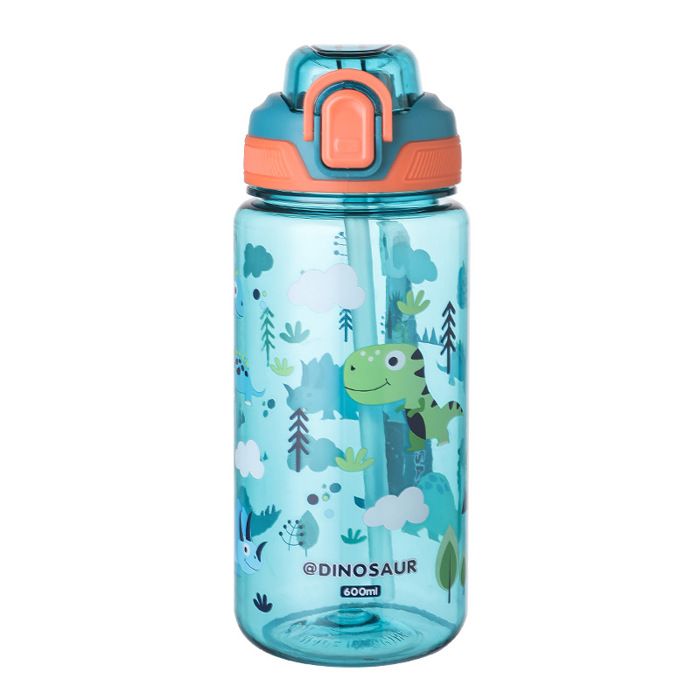 Gourde Enfant 600ml Robuste et Incassable Gourde Enfant Anti Fuite avec Paille Sans BPA Belle Portable Gourde -Dessin vert