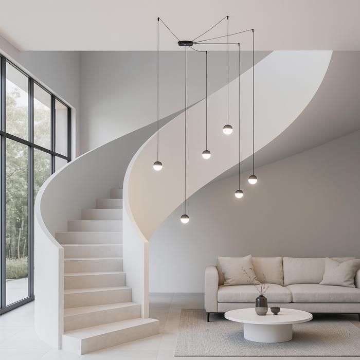 Suspension LED de Plafond “Anette” 6 Lumières 54W – Lumière Chaude 2800K – Style Araignée Moderne – Design Minimaliste Noir et