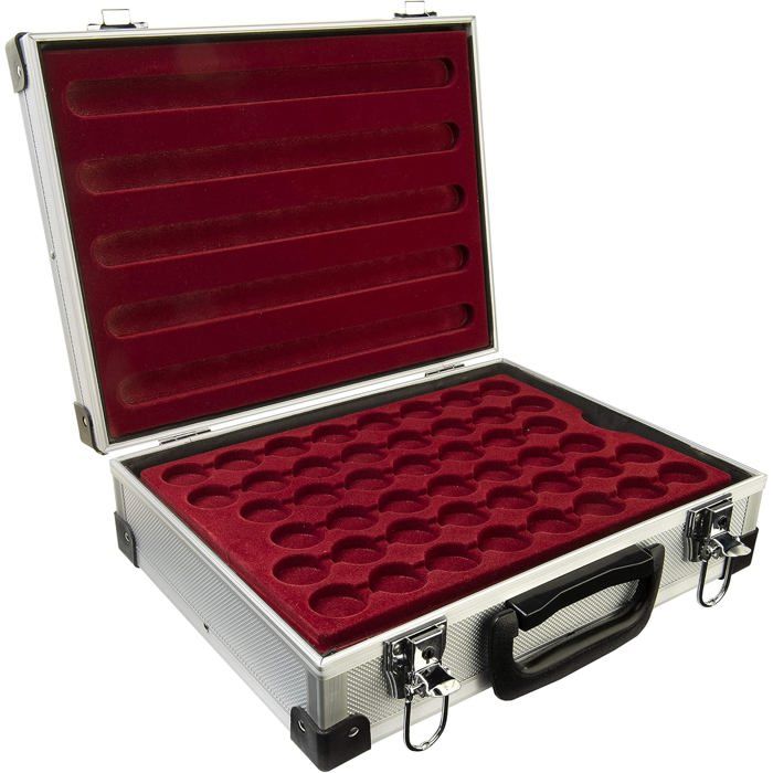 MC.Sammler Mallette à pièces en Aluminium avec 5 Plateaux pour 110 pièces de 46 x 46 mm (110 Compartiments - 46 x 46 mm