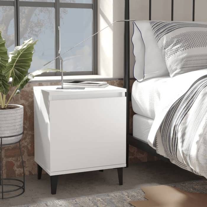 Table de chevet industrielle - vidaXL - 40x30x50 cm - Blanc - Pieds en métal - Compartiment de rangement