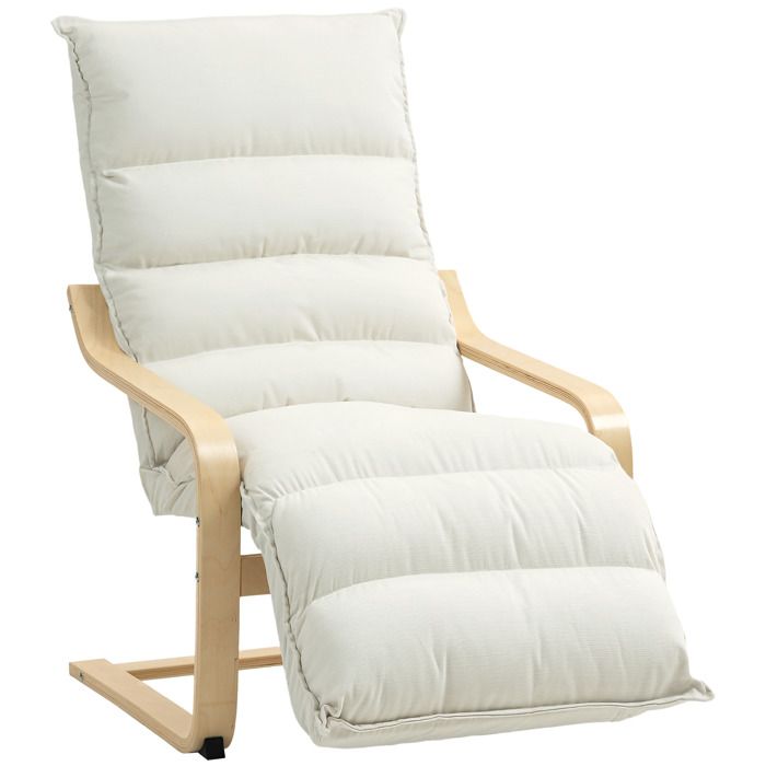 Fauteuil salon - HOMCOM - repose-pieds réglable assise rembourrée et dossier haut - structure en bois - 67x93x105cm - crème