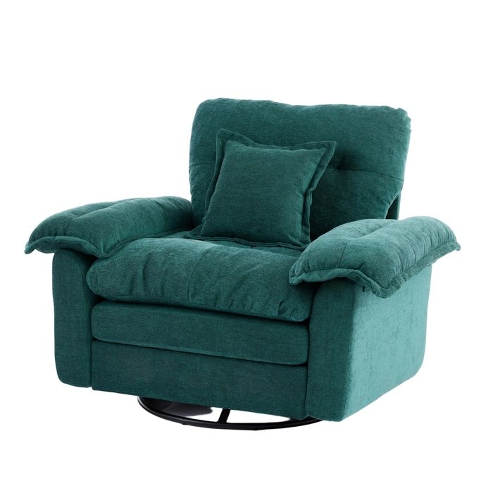 Grand Fauteuil bergère capitonné - Fauteuil scandinave - pivotant - métal et chenille - 116x84x96 - vert