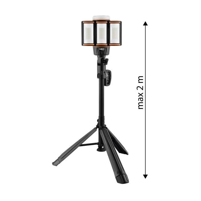 Lampe rechargeable sur pied - NEO - 5000 lm - Trépied pliable 2 m - Flux lumineux 360° - LED supplémentaire - IP44