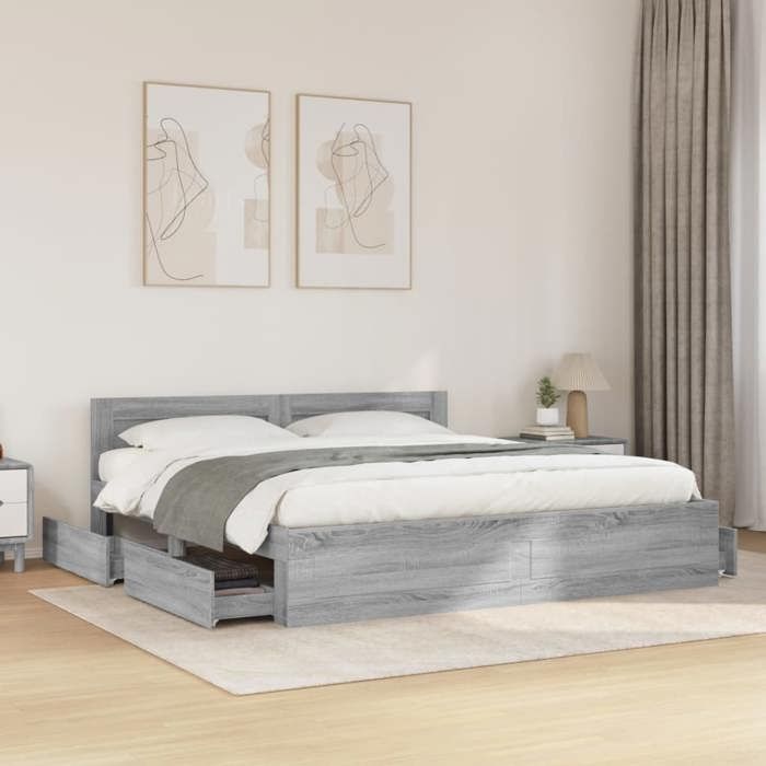 Soldes FlottantsLit double 200x200cm Structure de lit classique tête de lit sans matelas sonoma gris 200x200cm