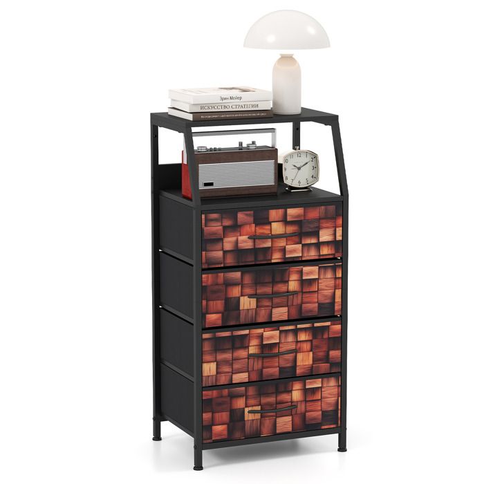 COSTWAY Table de Chevet avec 4 Tiroirs en Tissu et Cadre Métallique Style Moderne pour Chambre Salon 40 x 29 x 83 cm Marron COSTWAY Table de Chevet avec 4 Tiroirs en Tissu et Cadre Métallique Style Moderne pour Chambre Salon 40 x 29 x 83 cm Marron
