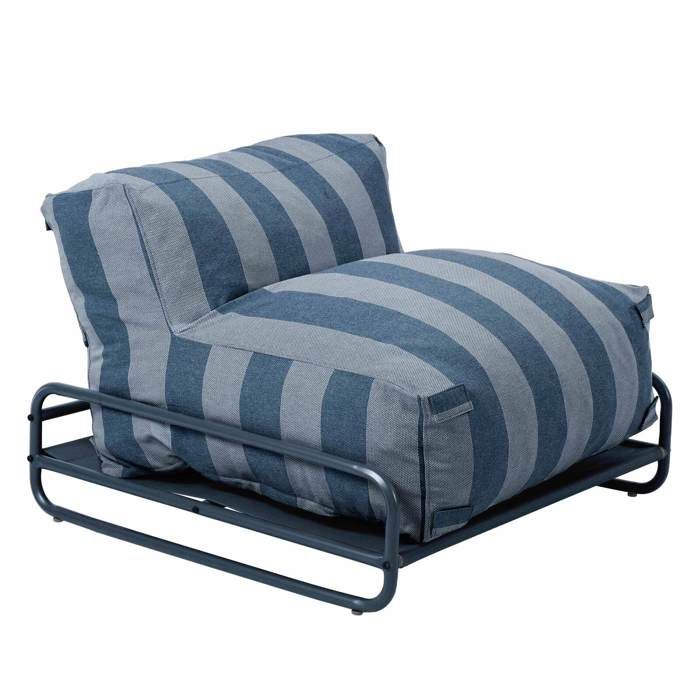 Chauffeuse rayée salon de jardin modulable et structure bleu pacific Mixi Oviala