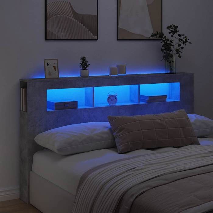 Gris Tête de lit à LED gris béton 180x185x1035cm bois dingénierie - Accessoire de lit H10863
