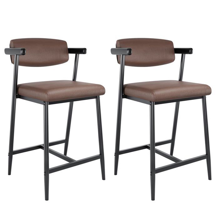 Tabourets de cuisine - LUNSY - Lot de 2 - 49x48x94 cm - Hauteur dassise 65 cm - Marron - PU - Repose-pieds intégré