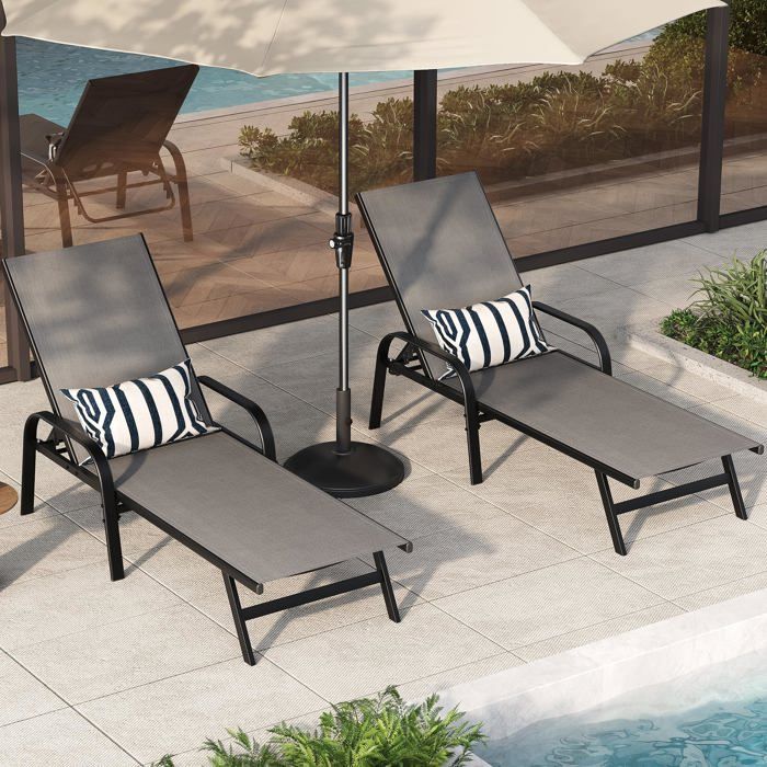 Transat de jardin - LUNSY - Structure en aluminium antirouille - Capacité de charge 168 kg