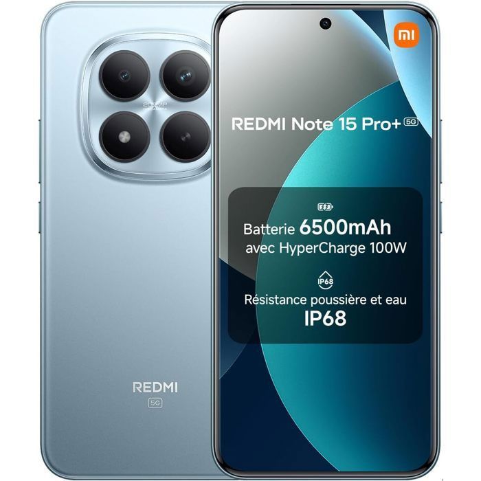 Smartphone Xiaomi Redmi Note 15 Pro+ 5G 8Go Ram 256Go Bleu Appareil Photo 200MP 6500mAh Charge Rapide 100 W - Version globale