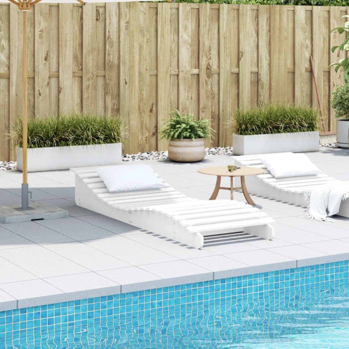 Blanc Siège de jardin -  Chaise longue - 1 PLACE - blanc 205x60x315 cm bois massif de pin C6418