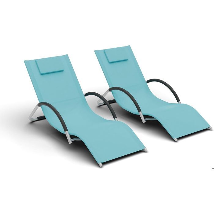 Lot de 2 Chaise Longue transat de Jardin Ergonomique fauteuils de Jardin Structure en Fer Robuste-appuie-tête Inclus bleu