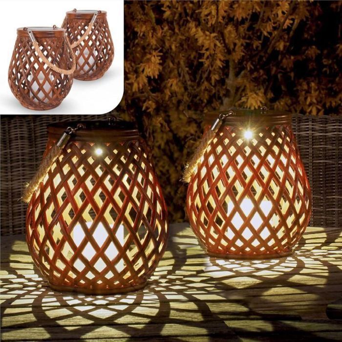 Lot de 2 Lampes Solaires Extérieures - Luminaires LED Effet Rotin - 0.2W IP55 - 2117 cm - pour Jardin Terrasse et Balcon