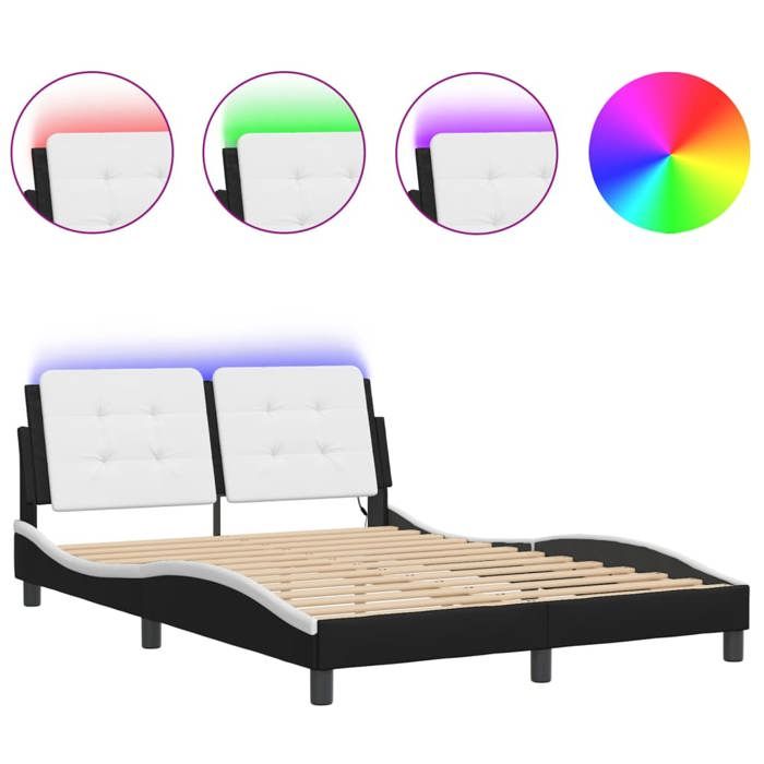 Mode Meuble de chambre - vidaxl - Cadre de lit avec LED - sans matelas - Zadar noir et blanc 140x190 cm - pour maison N1B13660