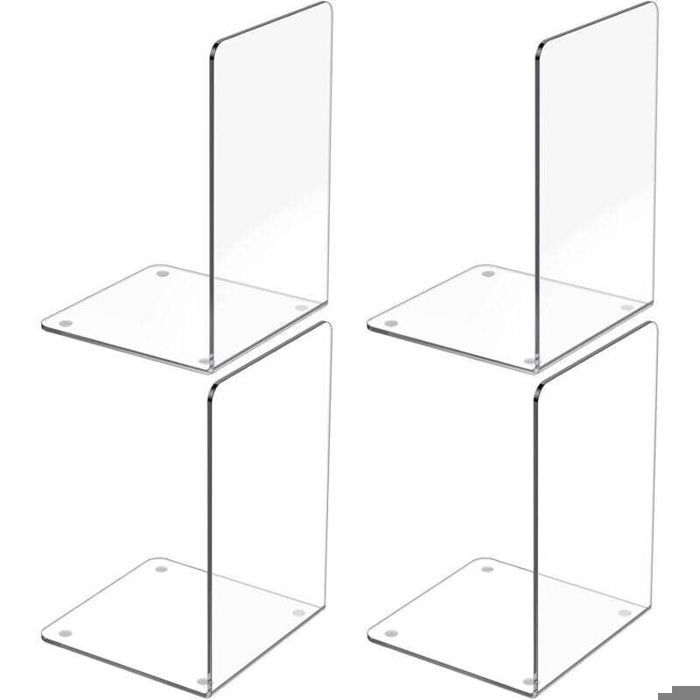 Serre-livres - PZCC - Ensemble 4 pièces - Acrylique transparent - 12 x 12 x 18 5 cm - Antidérapants