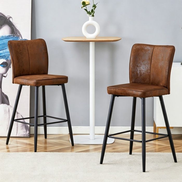 Lot de 2 Tabourets de Bar - BELLEMAVE - Matière PU - Design Ergonomique - Hauteur 101 cm - Chaise de Cuisine - Marron et Noir