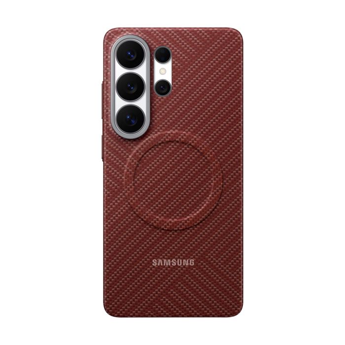 Coque MagSafe - SAMSUNG - Galaxy S26 Ultra - Effet carbone - Fibre daramide - Rouge corail