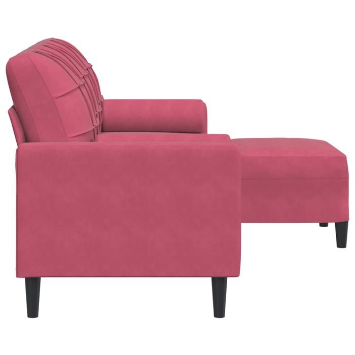 Rouge SOFA - Moderne - Canapé avec 3 places - contemporain - et repose-pieds Rouge bordeaux 180 cm Velours C1479