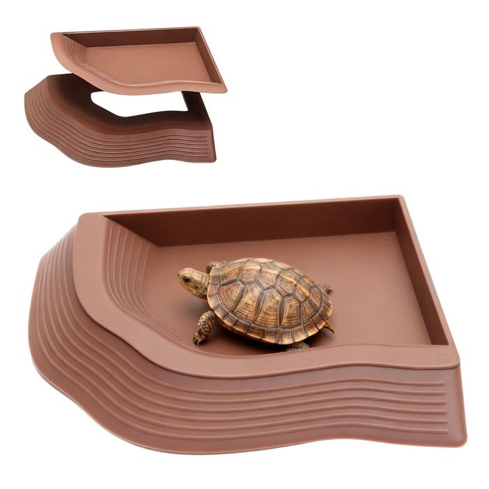 Bassin pour Tortue 27 4×19 8cm Piscine Tortue de Terre et Reptiles Gamelle d’Eau et de Nourriture avec rampes FONTAINE A EAU