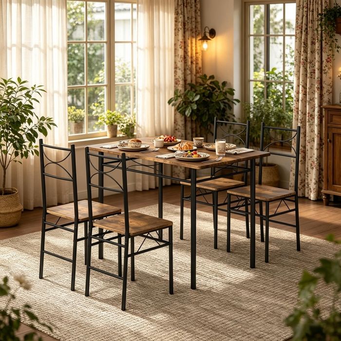 Ensemble Table Salle à Manger avec 4 Chaises Table de Cuisine pour 4 Personnes Ensemble 5 Pièces de Table de Cuisine Argent+Blanc