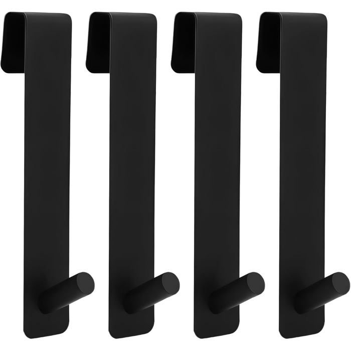 Lot de 4 Crochets de Douche Sans Perçage pour Paroi en Verre Noir Porte-Serviettes en Acier Inoxydable