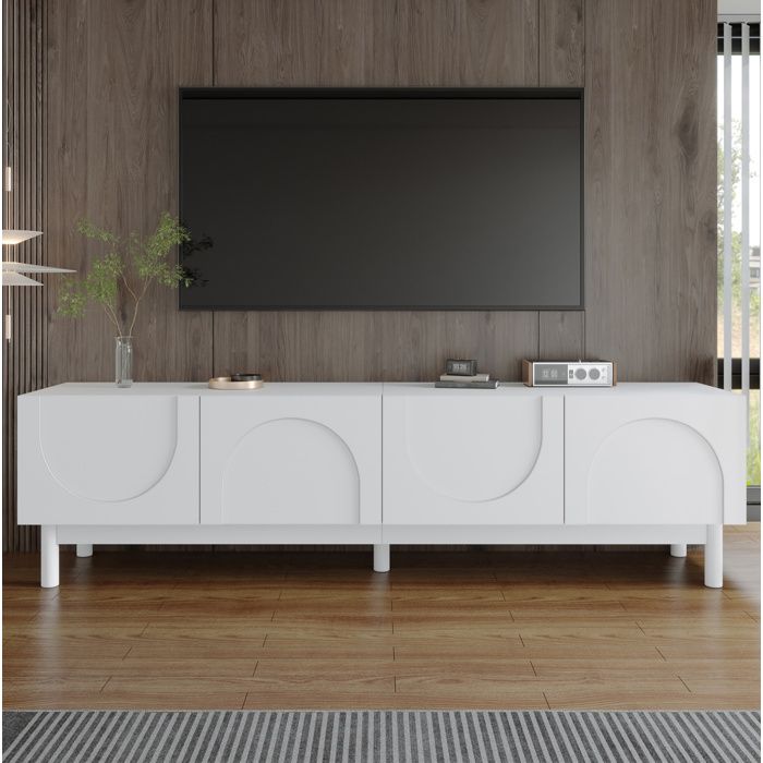 Modenuit Meuble TV 169 cm 4 portes sans poignées avec rangements blanc MDF et panneaux de particules