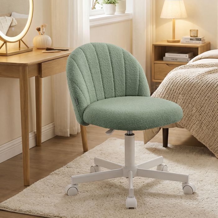 Fauteuil de Bureau Confortable Pivotante en Tissu Bouclette Réglable en Hauteur 60 x 60 x (70 5-83 5) cm Vert
