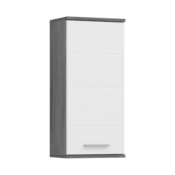 [en.casa] Armoire murale de salle de bain Blake blanc brillant et argent fumé 35 x 25 x 77 cm