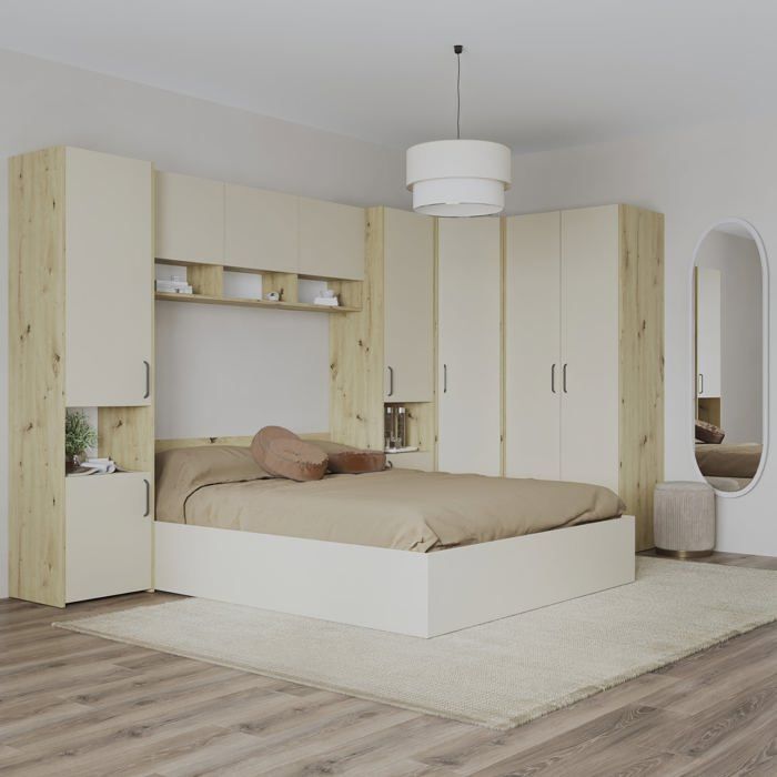 Ensemble chambre haaus Malmo V15 Lit 200 x 140 cm Chêne Artisan/Argile
