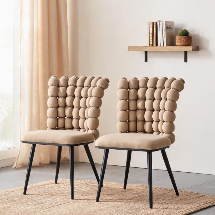 Chaise de salle à manger velours camel lot de 2 design moderne piètement métal noir 54 x 48 x 88 cm