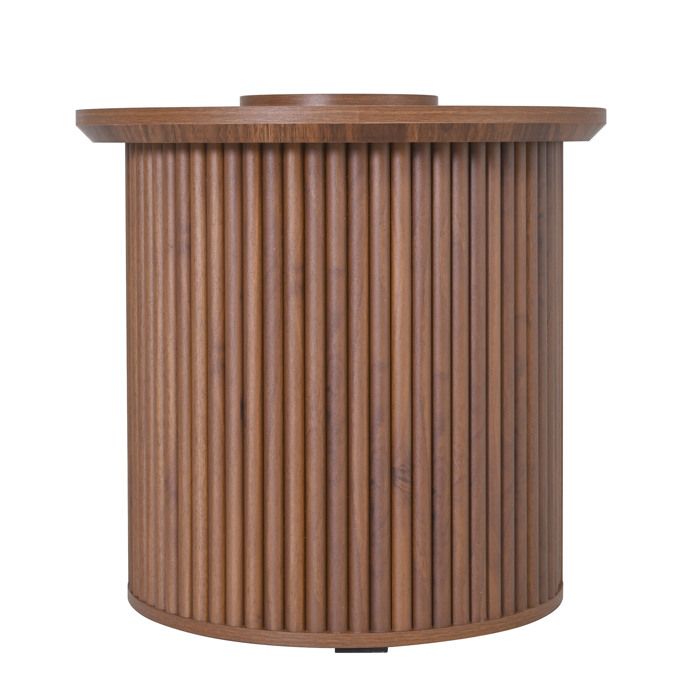 WOVREO Table basse ovale 105 x 50 x 465 cm avec rangements ouverts MDF décor noyer