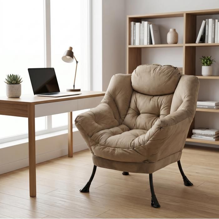 Fauteuil de relaxation avec repose-pieds pliable en tissu et métal kaki accoudoirs poche latérale