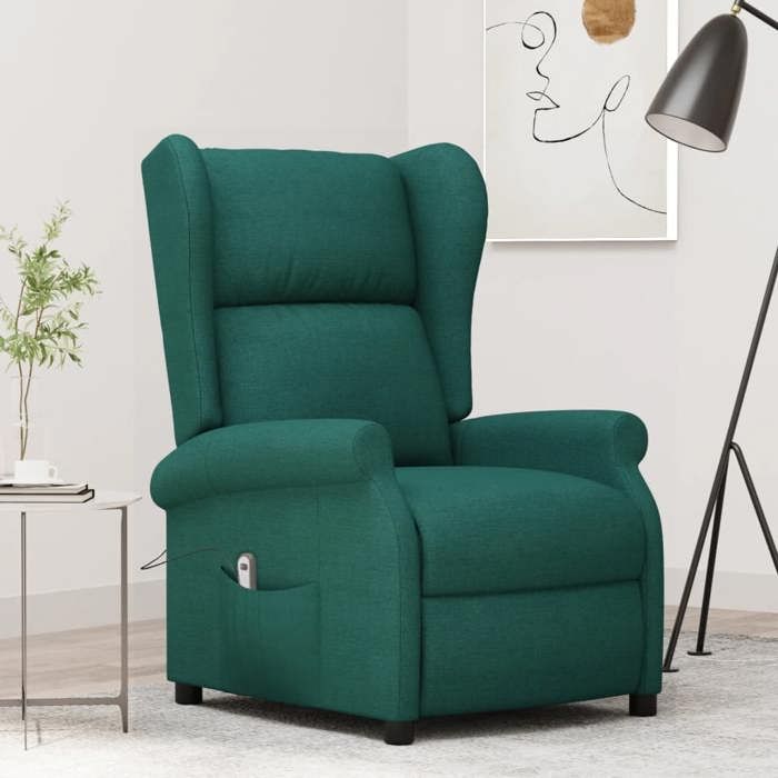 Fauteuil inclinable réglable - tissu - vert foncé - 73 x 95 x 103 cm - 3 positions dinclinaison - Chaise relax 1 place 314709