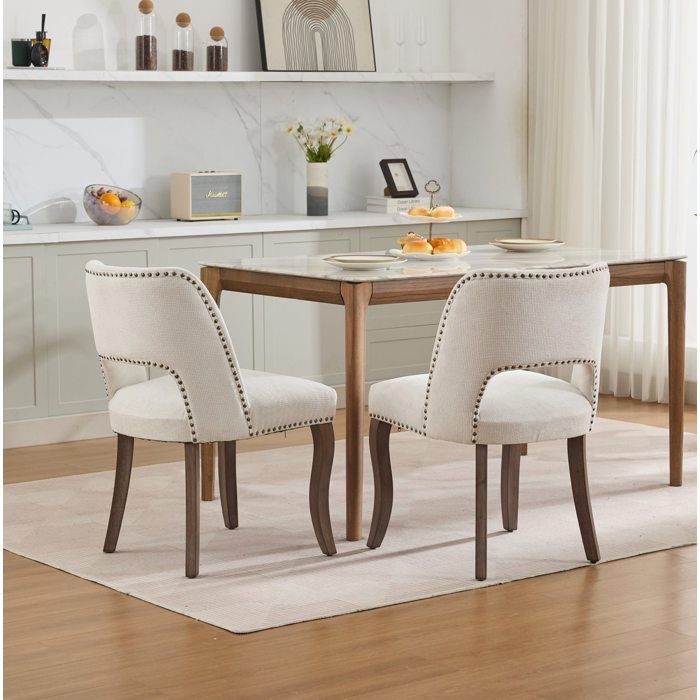 Chaise Salle A Manger Lot De 2 Beige Siege Classique FloraGrace Pour Cuisine Assise Ressorts S 51x58x82 5cm